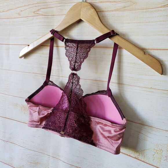 PINK Victoria's Secret Date Push-Up Lace Bra Women's Size 34D Pink Burgundy - Picture 7 of 15
